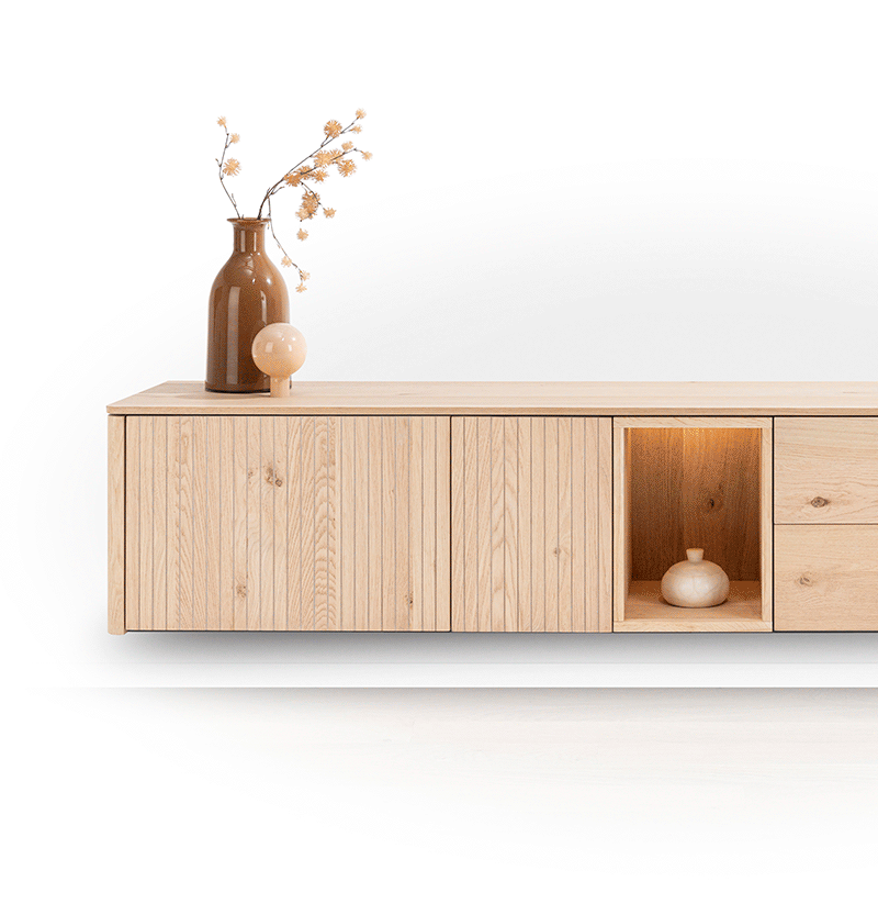 Collectie Trenton: lowboard met poten, plint of wandbevestiging