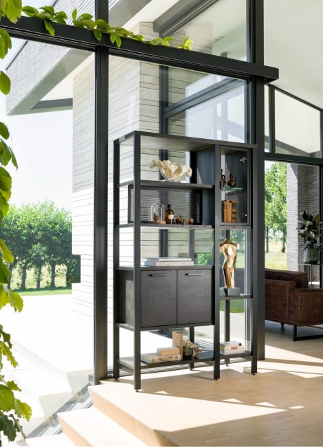 Henders and Hazel - Ridgefield - roomdivider 120 cm - 2-glasdeuren + 4-deuren + 6-niches - Castle antraciet