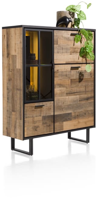 Henders and Hazel - Avalon - Industrieel - highboard 120 cm - 2-deuren + 1-glasdeur + 1-klep (+ LED) - Driftwood