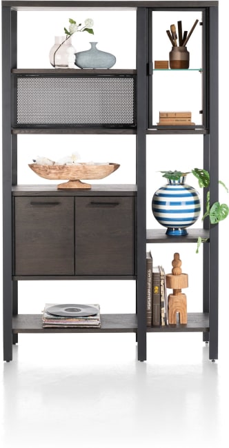 Henders and Hazel - Ridgefield - roomdivider 120 cm - 2-glasdeuren + 4-deuren + 6-niches - Castle antraciet