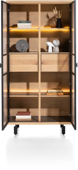 Henders and Hazel - Ridgefield - vitrine 100 cm - 2-glasdeuren + 2-laden (+ LED) - natural