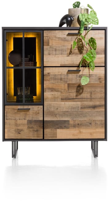 Henders and Hazel - Avalon - Industrieel - highboard 120 cm - 2-deuren + 1-glasdeur + 1-klep (+ LED) - Driftwood
