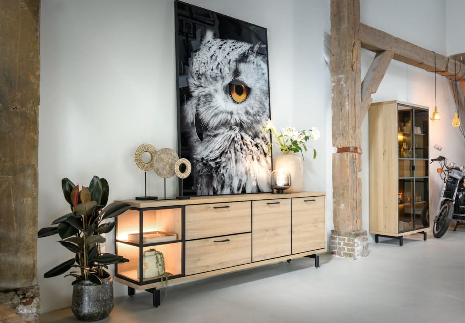 Henders and Hazel - Ridgefield - vitrine 100 cm - 2-glasdeuren + 2-laden (+ LED) - natural