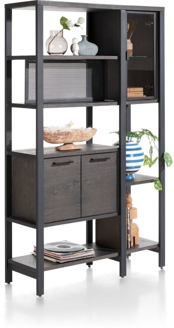 Henders and Hazel - Ridgefield - roomdivider 120 cm - 2-glasdeuren + 4-deuren + 6-niches - Castle antraciet