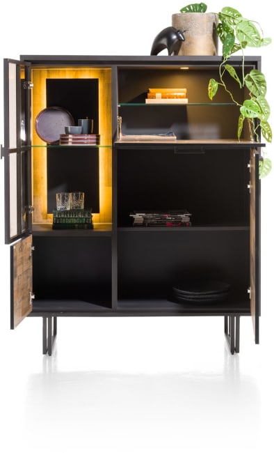 Henders and Hazel - Avalon - Industrieel - highboard 120 cm - 2-deuren + 1-glasdeur + 1-klep (+ LED) - Driftwood