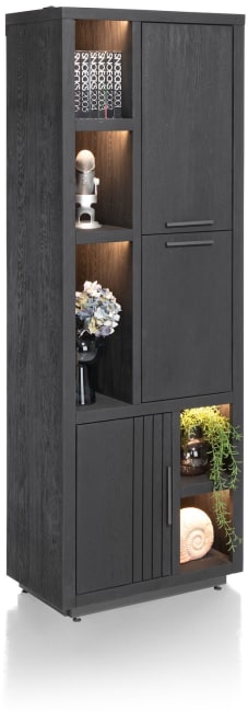 Henders and Hazel - Pavie - bergkast smal 75 cm - 3-deuren + 5-niches (+ LED) - castle black