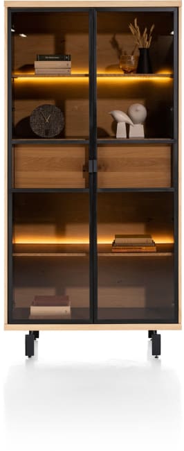 Henders and Hazel - Ridgefield - vitrine 100 cm - 2-glasdeuren + 2-laden (+ LED) - natural