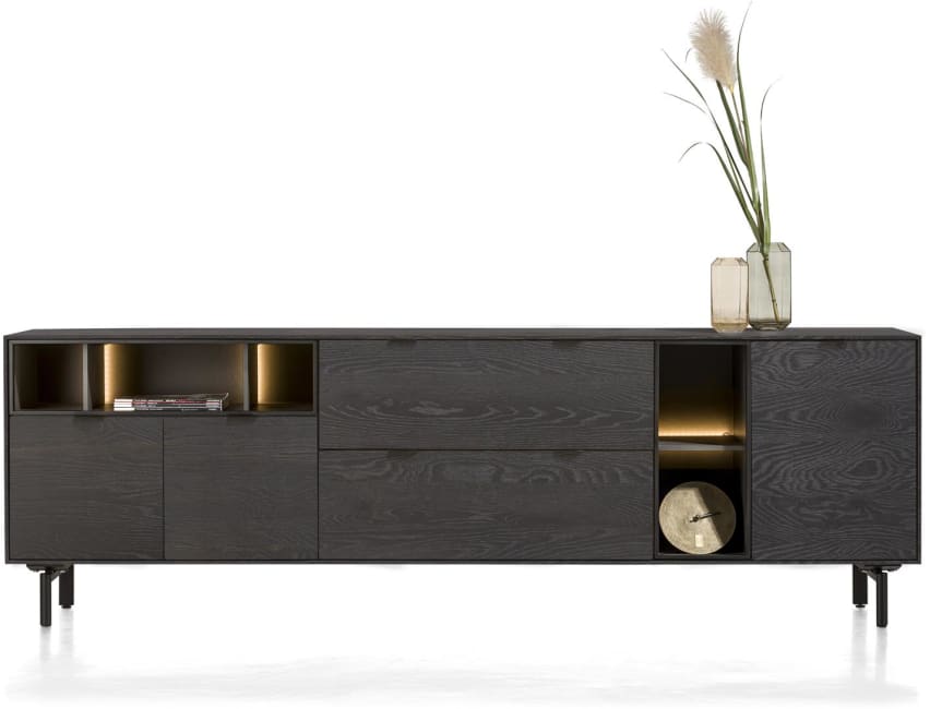 XOOON - Elements - Sideboard Onyx 240 cm mit 3 Tueren, 2 Schubladen und 5 Nischen + Set Metallfuesse