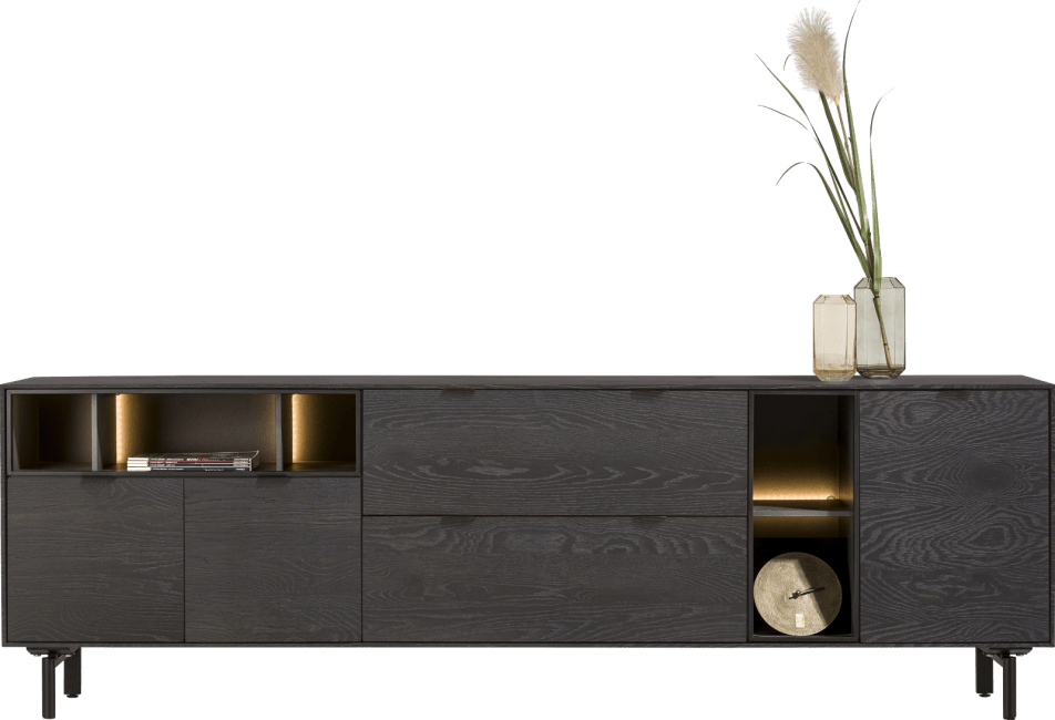 XOOON - Elements - Sideboard Onyx 240 cm mit 3 Tueren, 2 Schubladen und 5 Nischen + Set Metallfuesse