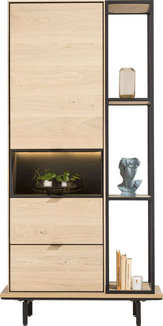 XOOON - Elements - Armoire etroit Naturel 60 cm + bibliotheque 30 x 180 cm + platforme 100 cm avec 2 pieds metal