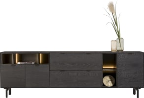 Sideboard Onyx 240 cm mit 3 Tueren, 2 Schubladen und 5 Nischen + Set Metallfuesse