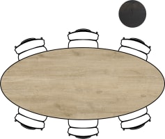 tafel 250 x 110 cm. - ellips - poten aan de zijkant