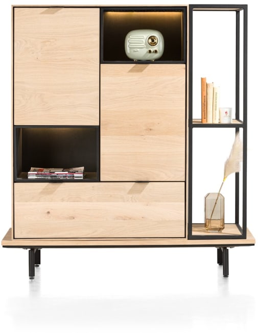 XOOON - Elements - Highboard Naturel 90 cm + Buecherregal 30 x 120 cm + Plattform 130 cm mit 2 Metallfuessen