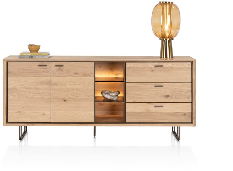 Mogan, Sideboard 190 cm, 2 Türen, 3 Schubladen, 3 offene Fächer inkl. LED