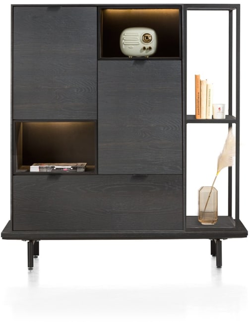 XOOON - Elements - Highboard Onyx 90 cm + Buecherregal 30 x  120 cm + Plattform 130 cm mit 2 Metallfuessen