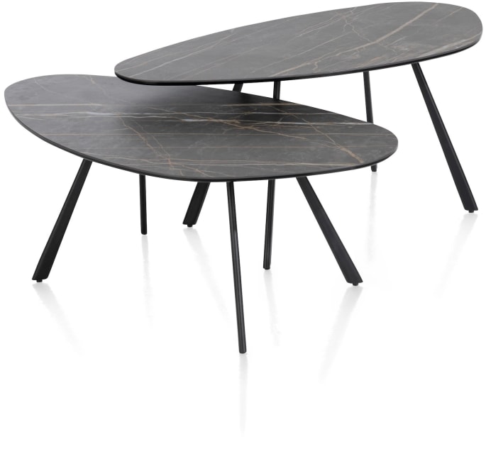Moderne salontafel 97x64x42 cm - onregelmatige vorm - 2 lades - wit