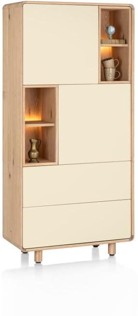 Caserta, Stauraumschrank, 95 cm breit, 2 Türen, 2 offene Fächer, Eichenfurnier/Lack