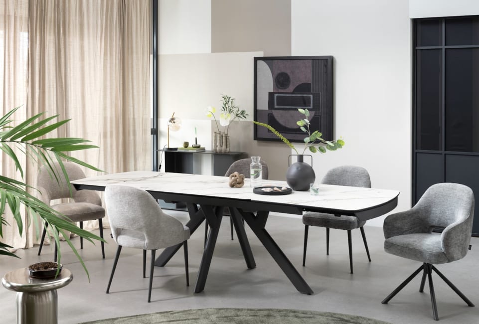 Table extensible avec deux rallonges effet marbre gris 160/240x90 cm 77h | Leroy Merlin