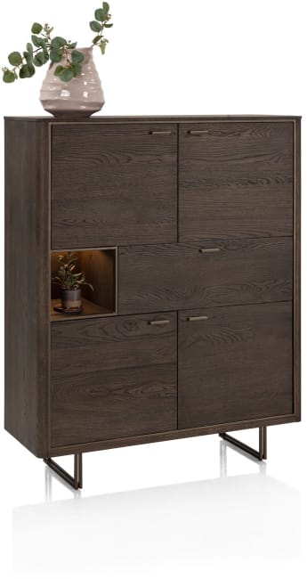 Mogan, Highboard, 115 cm breit, 4 Türen, 1 Schublade, 1 offenes Fach inkl. LED
