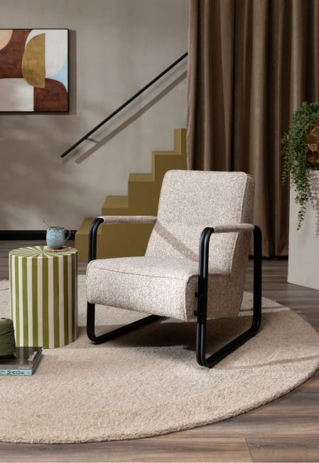Happy@Home - Barletta - Industrieel - fauteuil - zwart frame