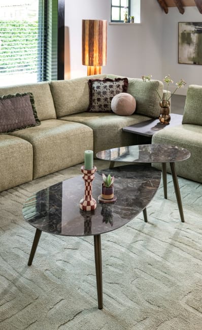 Nyla, Couchtisch 2-teilig, Keramik anthrazit, Gestell steelbrown