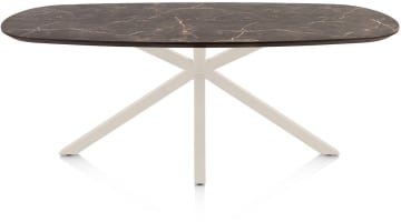 Table à manger ovale 210 x 100 cm. - hpl primo laminato leaf - crème de patte croisée centrale