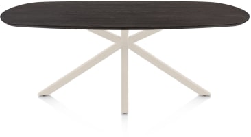 Table à manger ovale 210 x 100 cm. - plateau en chêne - central jambes croisées crème