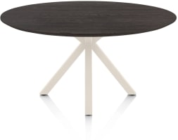 table rond 150 cm. - plateau en chêne - pied central en croix crème