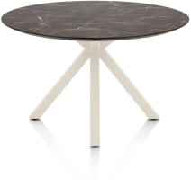 Eetkamertafel rond 120 cm. - hpl primo laminato blad - centrale kruispoot crème