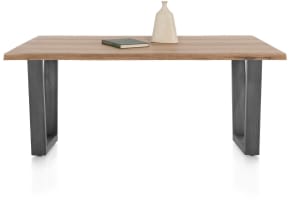 table 200 x 100 cm - plateau avec bords effet tronc d'abre - pied métal en V