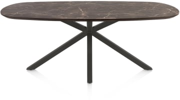 Table à manger ovale 210 x 100 cm. - feuille hpl primo laminato - graphite central à jambes croisées