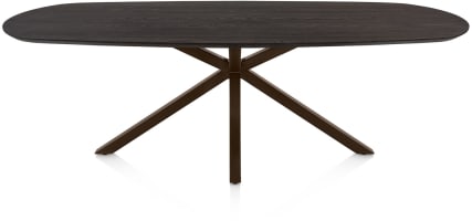Table à manger ovale 240 x 105 cm. - plateau en chêne - central jambes croisées brun acier