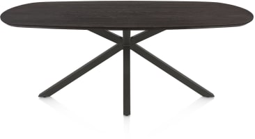 Table à manger ovale 210 x 100 cm. - plateau en chêne - central à jambes croisées graphite