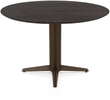 Eetkamertafel rond 120 cm. - eiken blad - centrale teenpoot steelbrown