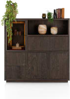 Highboard 145 cm - 1-Glastür + 2-Türen + 2-Laden + 1-Klappe + 1-Nische (+ LED)