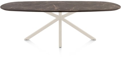 Table à manger ovale 240 x 105 cm. - hpl primo laminato leaf - crème de patte croisée centrale