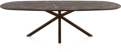 Table à manger ovale 270 x 110 cm. - haut en hpl primo laminato - central jambes croisées brun acier