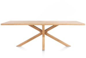 table 230 x 100 cm - plateau avec bords effet tronc d'abre - pied bois central