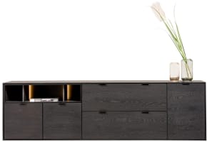 dressoir 210 cm. - 3-deuren + 2-laden + 3-niches + led