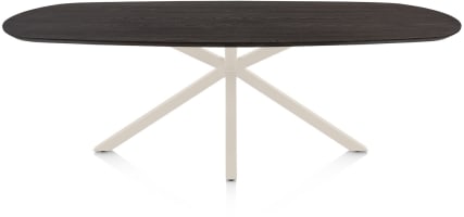 Table à manger ovale 240 x 105 cm. - plateau en chêne - central jambes croisées crème