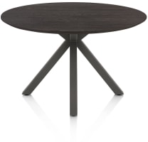Eetkamertafel rond 120 cm. - eiken blad - centrale kruispoot graphiet