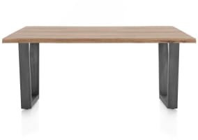table 200 x 100 cm - plateau avec bords effet tronc d'abre - pied métal en V