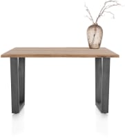 table de bar 150 x 100 cm - plateau avec bords effet tronc d'abre-pied métal en V (h: 92 cm)