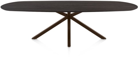 Eetkamertafel ovaal 270 x 110 cm. - eiken blad - centrale kruispoot steelbrown