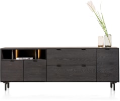 dressoir 210 cm. - 3-deuren + 2-laden + 3-niches + led incl. metalen poten