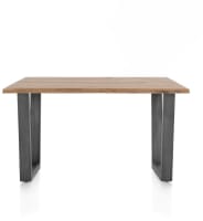table de bar 150 x 100 cm - plateau avec bords effet tronc d'abre-pied métal en V (h: 92 cm)