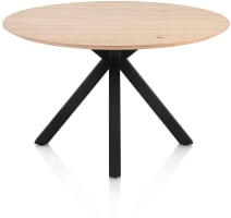 Table à manger ronde 120 cm. - plateau en chêne - pied croisé central rough off black