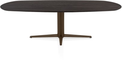 Table à manger ovale 240 x 105 cm. - dessus en chêne - pointe centrale brun acier