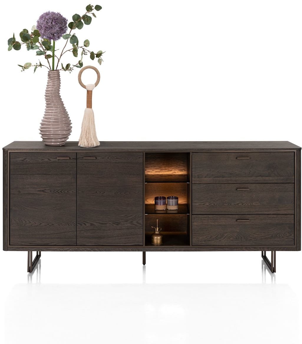 Mogan, Sideboard 190 cm, 1 Tür, 3 Schubladen, 3 offene Fächer inkl. LED