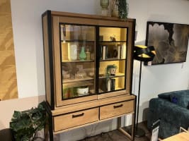 Vaisselier 140 cm - 2-portes en verre (+ LED) + 2-tiroirs